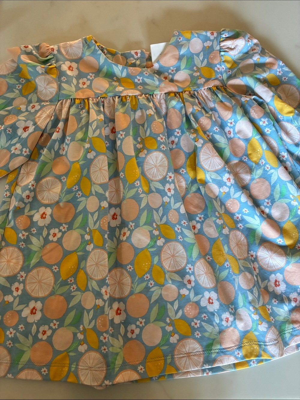 Girls Blue Citrus Print Cotton Dress Top